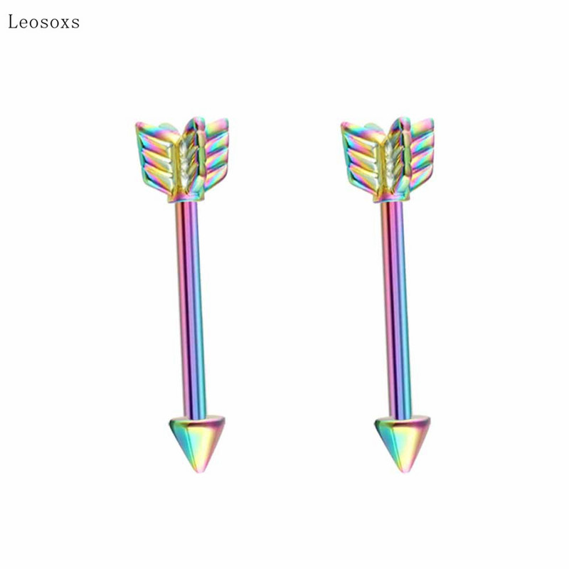 Leosoxs 2 bucăți exploziv personalizat multicolor în formă de săgeată inel de sân bijuterii piercing rafinate