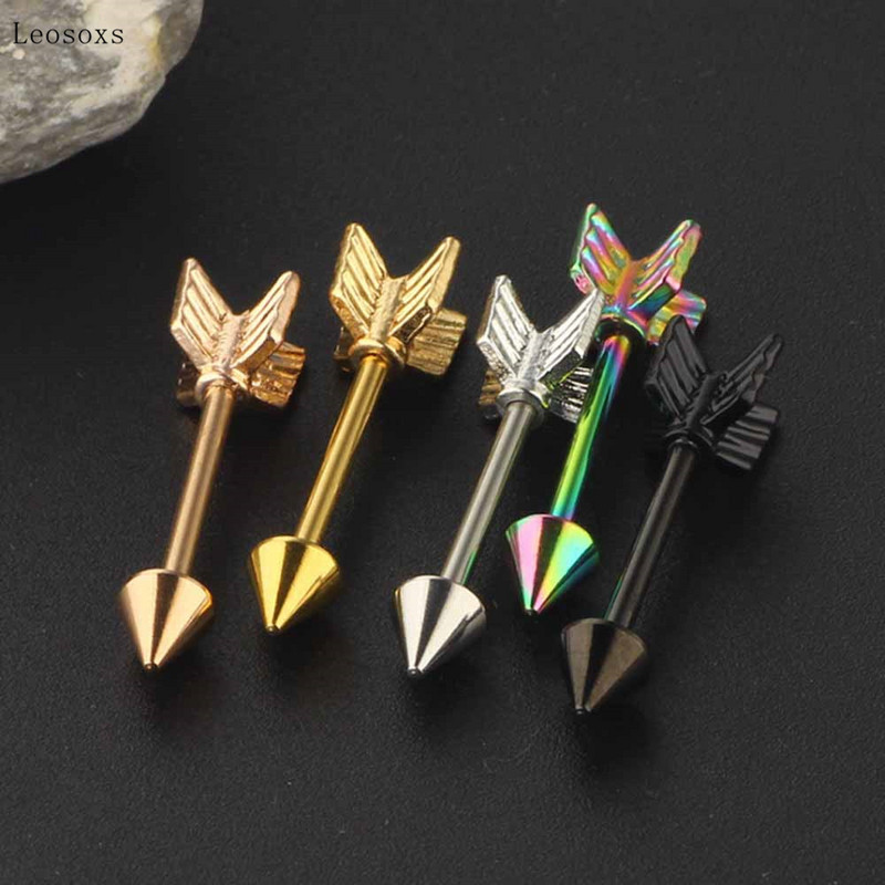 Leosoxs 2 bucăți exploziv personalizat multicolor în formă de săgeată inel de sân bijuterii piercing rafinate