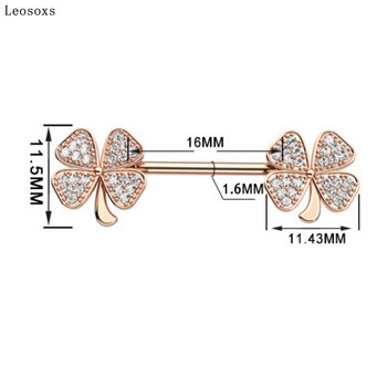Leosoxs 2 τμχ Εκρηκτικό γλυκό 4-φυλλο γρασίδι ζιργκόν από ανοξείδωτο ατσάλι Καρφίτσα στήθος Τύπος βιομηχανικό κόσμημα διάτρησης σώματος με μπάρα