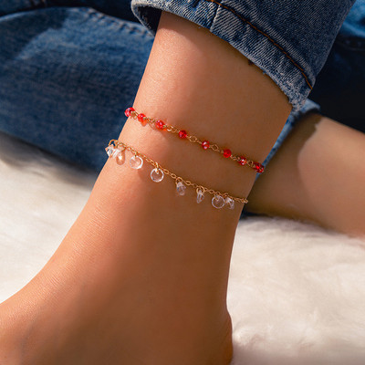 „Tocona Bohemian“ 2vnt./komplektas „Anklet for Women“ Madingi Elegantiški Raudoni Karoliukai Krištolo lydinio grandinėlė Šventiniai Papuošalai Dovanos Didmeninė prekyba 15267