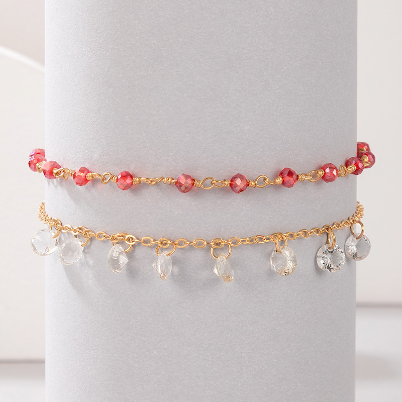 Tocona Bohemian 2 buc/set glezna pentru femei Trendy Elegante margele rosii Lant din aliaj de cristal Bijuterii de sarbatoare Cadouri en-gros 15267