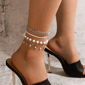 Tocona 4 buc/set elegant perla piatra lant picior vara calop Shell color argintiu glezna reglabila pentru femei bijuterii 18761