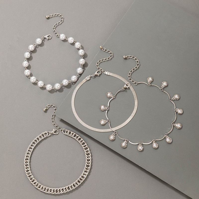 Tocona 4 buc/set elegant perla piatra lant picior vara calop Shell color argintiu glezna reglabila pentru femei bijuterii 18761
