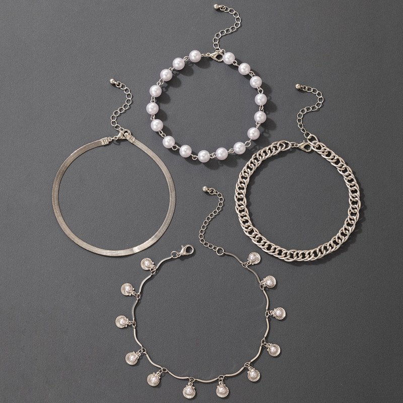 Tocona 4 buc/set elegant perla piatra lant picior vara calop Shell color argintiu glezna reglabila pentru femei bijuterii 18761