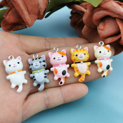 20 τμχ/συσκευασία Kawaii Cat Charms Μενταγιόν για Κατασκευή κοσμημάτων Animal Resin Charms Jewlery Findings DIY Craft F917