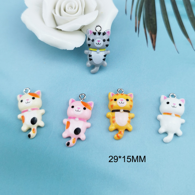 20 buc/pachet Brelocuri de pisică Kawaii Pandantive pentru fabricarea de bijuterii Brelocuri din rășină de animale Articole de bijuterii DIY F917