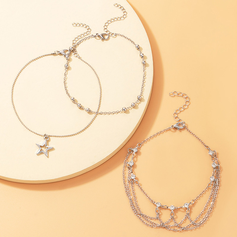 Tocona Boho Culoare Auriu Cristal Hollow Star Set de gleznă pentru femei, lanțuri cu mai multe straturi, reglabile cu margele, glezne, bijuterii pentru picioare 8143