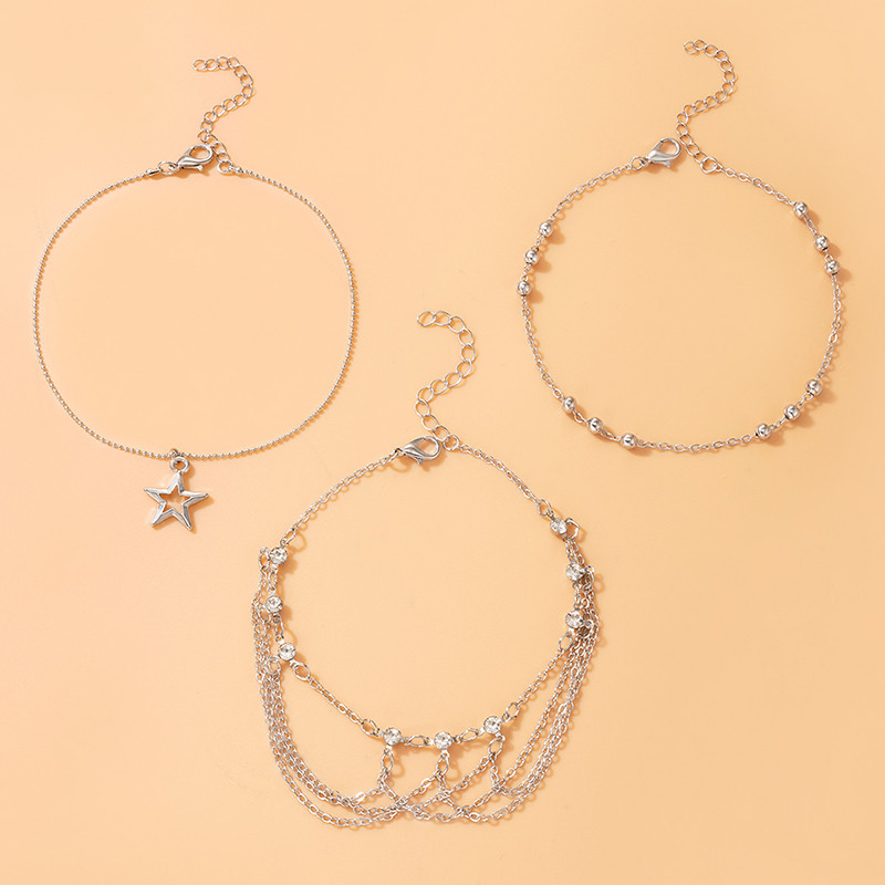 Tocona Boho Culoare Auriu Cristal Hollow Star Set de gleznă pentru femei, lanțuri cu mai multe straturi, reglabile cu margele, glezne, bijuterii pentru picioare 8143