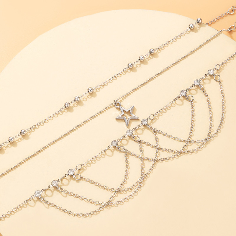 Tocona Boho Culoare Auriu Cristal Hollow Star Set de gleznă pentru femei, lanțuri cu mai multe straturi, reglabile cu margele, glezne, bijuterii pentru picioare 8143
