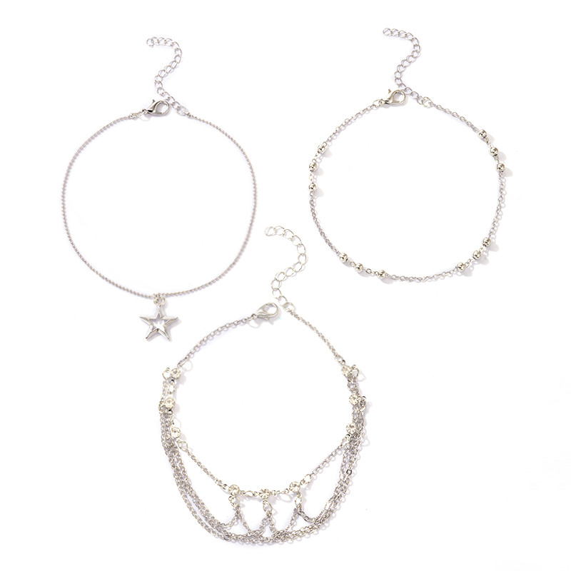 Tocona Boho Culoare Auriu Cristal Hollow Star Set de gleznă pentru femei, lanțuri cu mai multe straturi, reglabile cu margele, glezne, bijuterii pentru picioare 8143