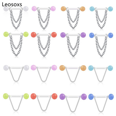 1 pár világító akril mellbimbó piercing ékszer 14G V alakú mellbimbógyűrű testpiercing 8 színű szexi mellbimbó piercing rúd