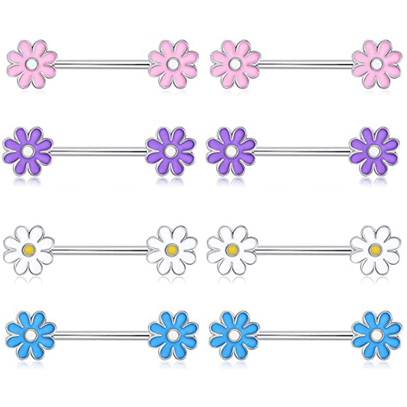 Leosoxs 1 pereche Aliexpress de vânzare fierbinte pictură ulei lapte inel din oțel inoxidabil flori lapte unghii piercing accesorii