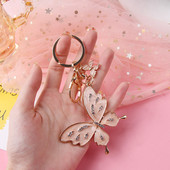 Moda la modă, frumos, dublu, breloc fluture, strass, junglă, animale, bijuterii, femei, fete, geantă, decorare, breloc pentru mașină