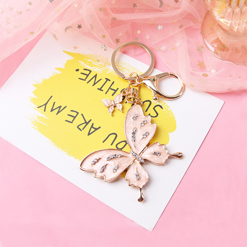 Moda la modă, frumos, dublu, breloc fluture, strass, junglă, animale, bijuterii, femei, fete, geantă, decorare, breloc pentru mașină