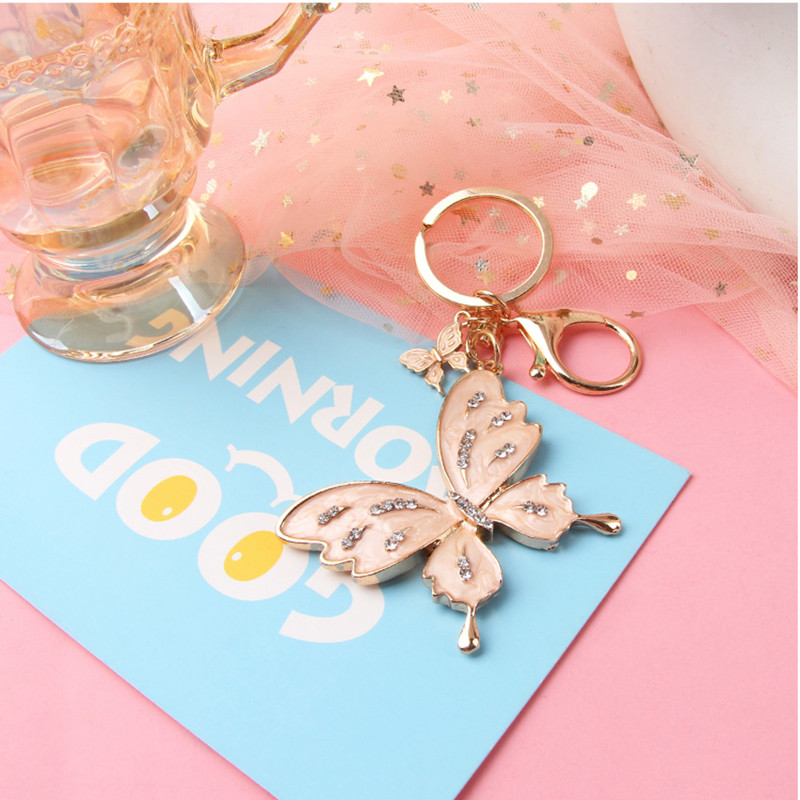 Moda la modă, frumos, dublu, breloc fluture, strass, junglă, animale, bijuterii, femei, fete, geantă, decorare, breloc pentru mașină