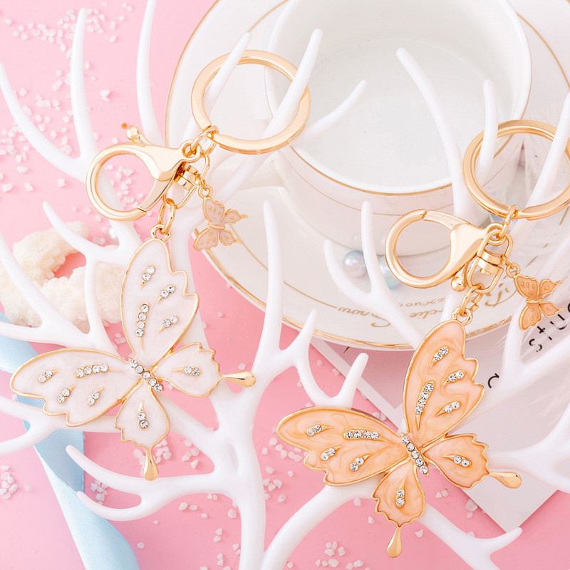 Moda la modă, frumos, dublu, breloc fluture, strass, junglă, animale, bijuterii, femei, fete, geantă, decorare, breloc pentru mașină