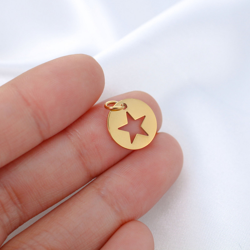 DOOYIO 5vnt nerūdijančio plieno apvalios tuščiavidurės penkiakampės žvaigždės pakabukas, pasidaryk pats auskarai, karoliai, apyrankės, papuošalų gamybos reikmenys