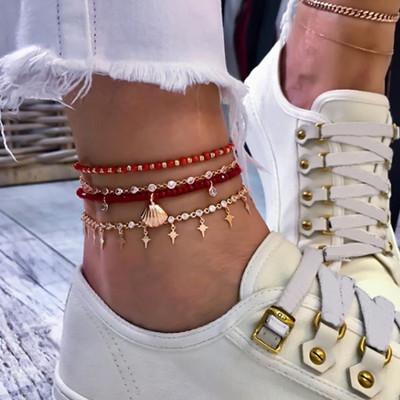 Tocona Ethnic Boho mitmekihilised jalavõrud naistele võluvad helmed pahkluu käevõru kestast lehest ripats sandaalist pahkluu ehted