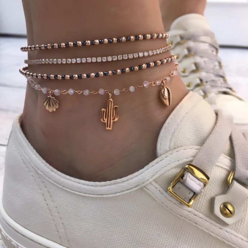 Tocona Ethnic Boho mitmekihilised jalavõrud naistele võluvad helmed pahkluu käevõru kestast lehest ripats sandaalist pahkluu ehted