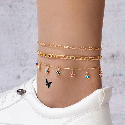 Tocona 3 buc/set Boemia picătură colorată stea cu ciucuri gleznă pentru femei, geometrie elegantă, lanț din aliaj, accesorii de bijuterii pentru petrecere