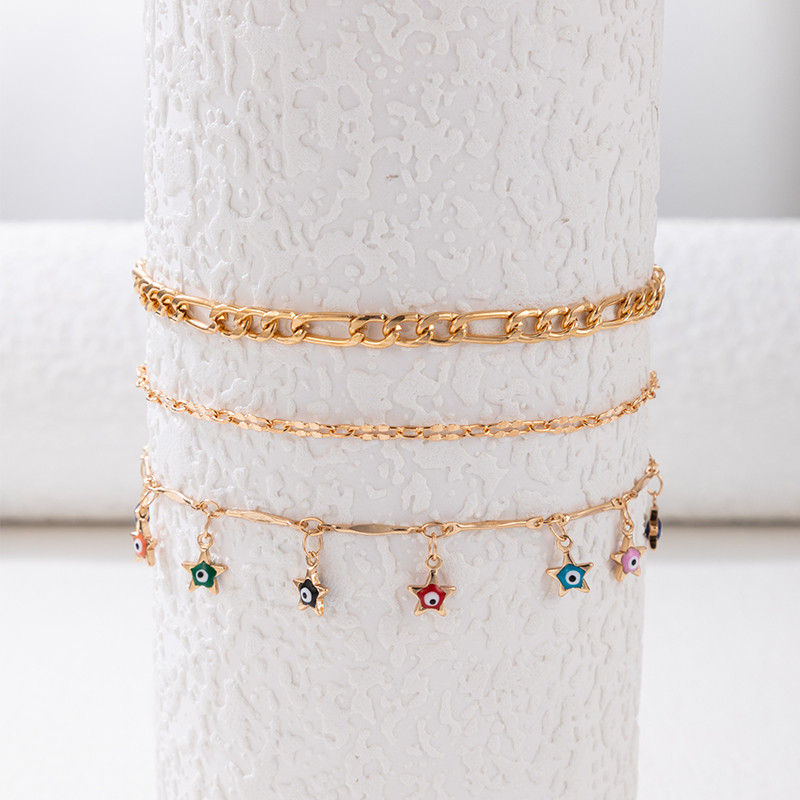 Tocona 3 buc/set Boemia picătură colorată stea cu ciucuri gleznă pentru femei, geometrie elegantă, lanț din aliaj, accesorii de bijuterii pentru petrecere