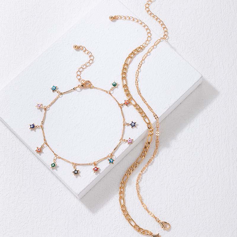 Tocona 3 buc/set Boemia picătură colorată stea cu ciucuri gleznă pentru femei, geometrie elegantă, lanț din aliaj, accesorii de bijuterii pentru petrecere