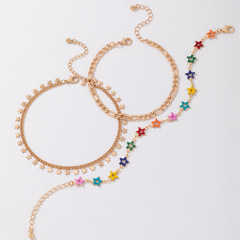 Tocona 3 buc/set Boemia picătură colorată stea cu ciucuri gleznă pentru femei, geometrie elegantă, lanț din aliaj, accesorii de bijuterii pentru petrecere