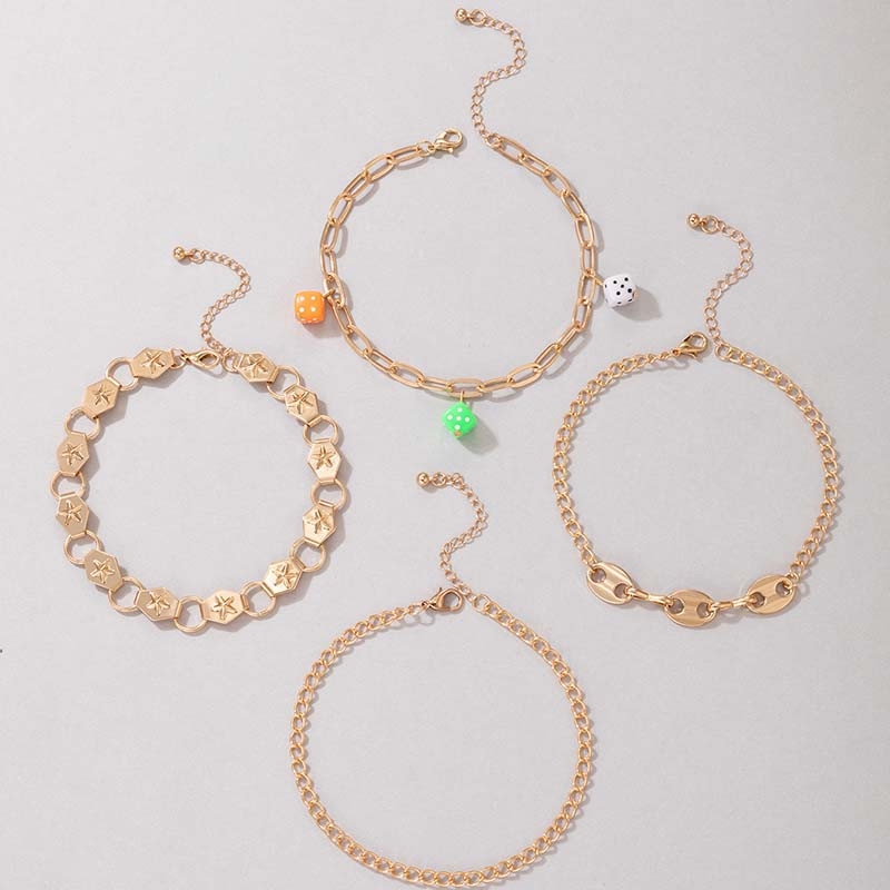 Tocona, zaruri acrilice colorate, gleznă de aur pentru femei, lanț pentru picioare, ciucuri din metal greu, bijuterii reglabile din aliaj, 4 buc/seturi 20290