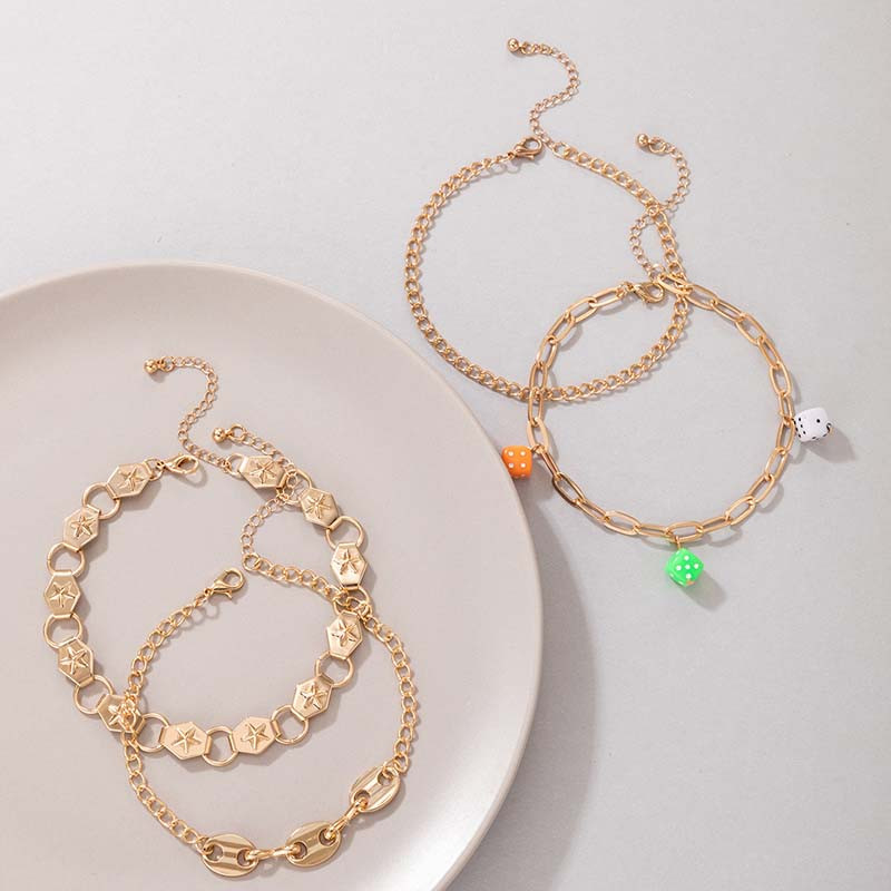 Tocona, zaruri acrilice colorate, gleznă de aur pentru femei, lanț pentru picioare, ciucuri din metal greu, bijuterii reglabile din aliaj, 4 buc/seturi 20290