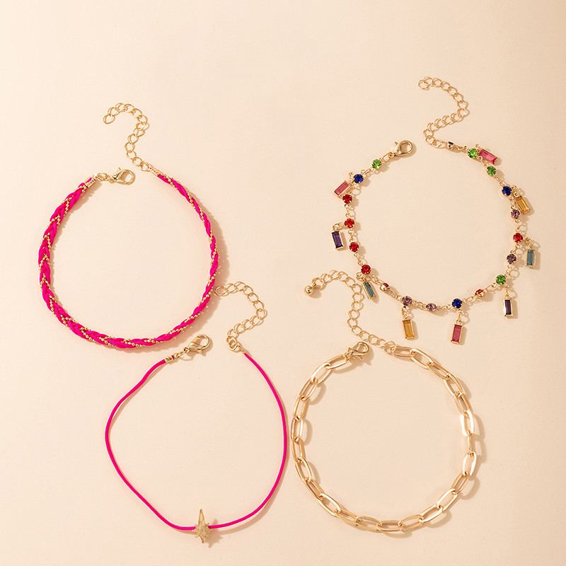 Tocona, piatră de cristal colorată, ciucuri, glezne, brățări pentru femei, mărgele de iluminat, lanț pentru picioare, bijuterii boeme 4 buc/seturi 9067