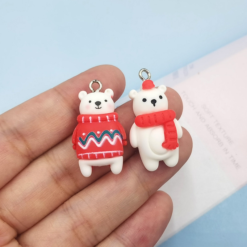 10 bucăți Kawaii Animale de Crăciun Brelocuri pentru ursuleți pentru realizarea de bijuterii, bricolaj, pandantive, cercei, artizanat cu animale lucrate manual