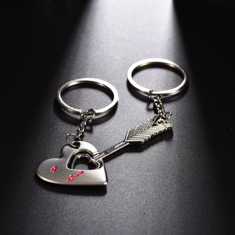 1 pereche, la modă, vânzare caldă, o pereche, lanț de chei din aliaj, săgeată, arc, breloc de dragoste, lanțuri de chei, lanțuri de chei, inel de iubitori, pentru cupluri, cadou