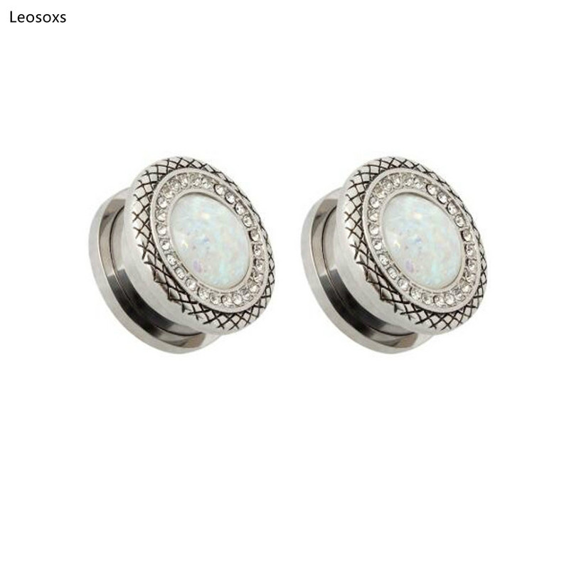 Leosoxs 2 vnt nerūdijančio plieno krištoliniai kištukai ir tuneliai Auskarai ausų plėtiklis ausų kištukai žmogaus kūno auskarų vėrimas papuošalai