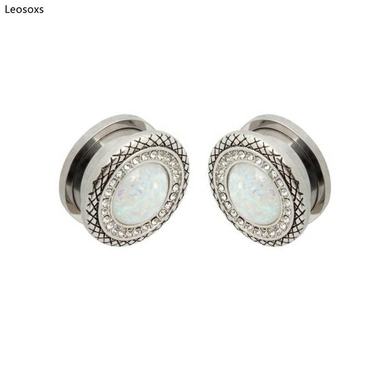 Leosoxs 2 vnt nerūdijančio plieno krištoliniai kištukai ir tuneliai Auskarai ausų plėtiklis ausų kištukai žmogaus kūno auskarų vėrimas papuošalai