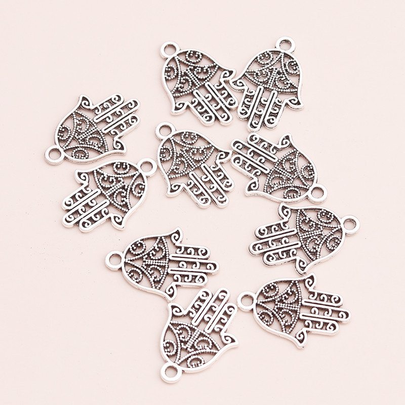 50 de bucăți Vintage Hamsa Hand Charms se potrivesc cu bijuterii Lucky Fatima Metal Din aliaj de zinc Handmade Bricolaj Charms