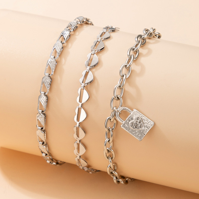 Tocona 3vnt./rinkinys Nauji Madingi Užrakto kulkšniai moterims Žavi širdelė Sidabrinės spalvos pėdų grandinėlė Reguliuojami papuošalų aksesuarai 16661