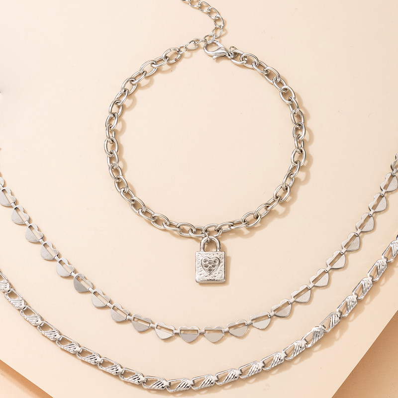 Tocona 3vnt./rinkinys Nauji Madingi Užrakto kulkšniai moterims Žavi širdelė Sidabrinės spalvos pėdų grandinėlė Reguliuojami papuošalų aksesuarai 16661