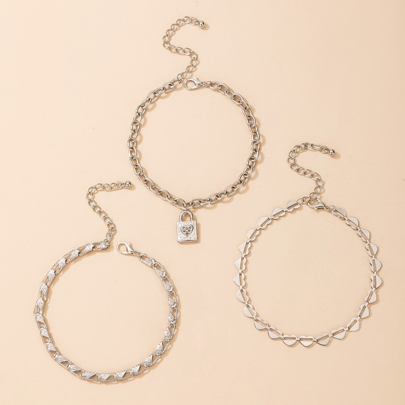 Tocona 3vnt./rinkinys Nauji Madingi Užrakto kulkšniai moterims Žavi širdelė Sidabrinės spalvos pėdų grandinėlė Reguliuojami papuošalų aksesuarai 16661