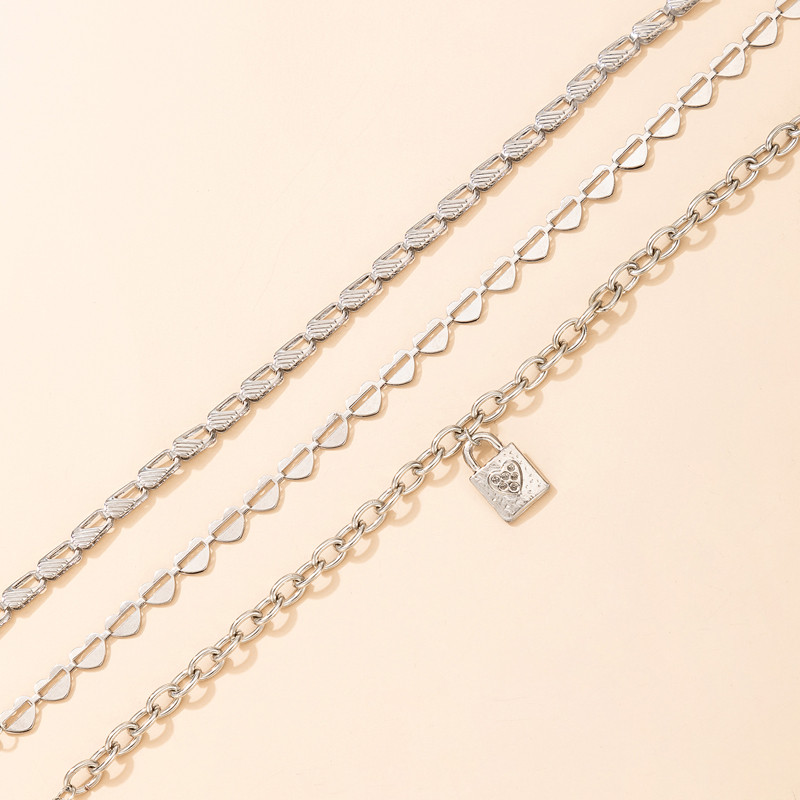 Tocona 3vnt./rinkinys Nauji Madingi Užrakto kulkšniai moterims Žavi širdelė Sidabrinės spalvos pėdų grandinėlė Reguliuojami papuošalų aksesuarai 16661