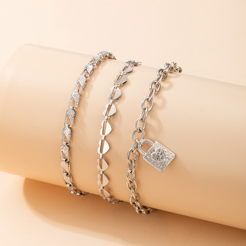 Tocona 3vnt./rinkinys Nauji Madingi Užrakto kulkšniai moterims Žavi širdelė Sidabrinės spalvos pėdų grandinėlė Reguliuojami papuošalų aksesuarai 16661