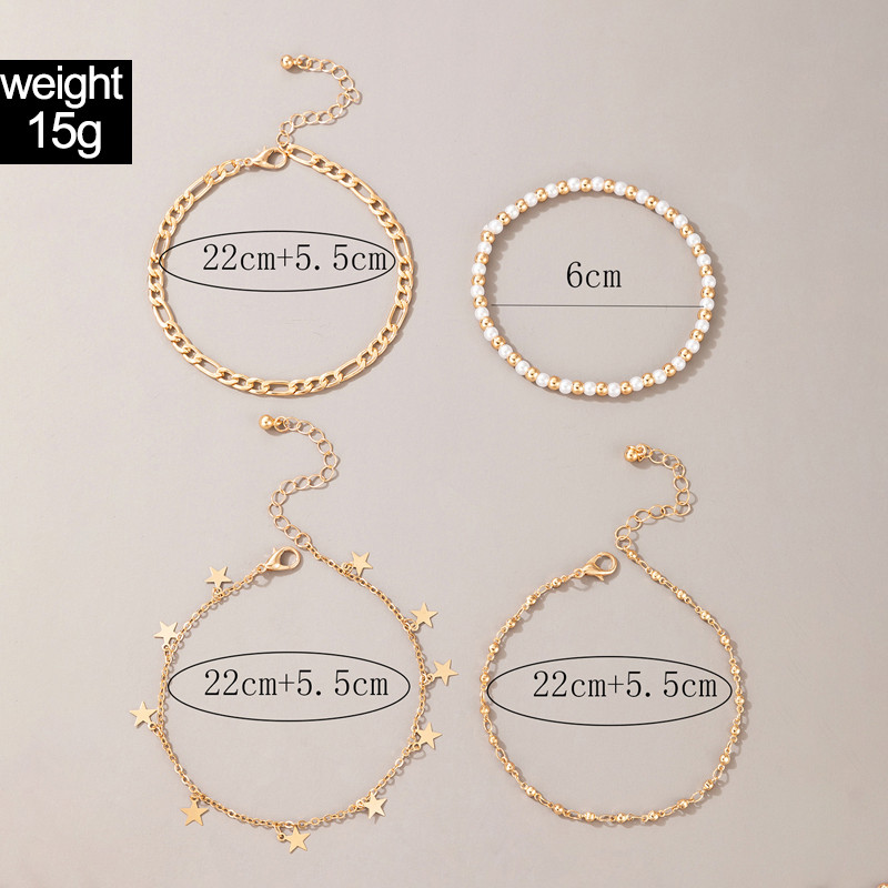 ToconaBoho glezne cu margele pentru femei Brelocuri Stare de culoare aurie Aliaj de metal Picioare Lanț Bijuterii de vară Accesorii 4buc/seturi 15679