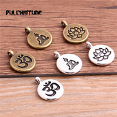 12 bucăți de metal vintage din aliaj de zinc cu litere 3D brelocuri la modă retro bricolaj, lucrat manual, plantă rotundă, pandantiv cu lotus pentru bijuterii