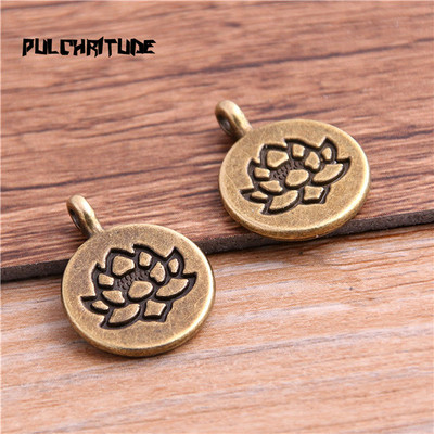 12 bucăți de metal vintage din aliaj de zinc cu litere 3D brelocuri la modă retro bricolaj, lucrat manual, plantă rotundă, pandantiv cu lotus pentru bijuterii
