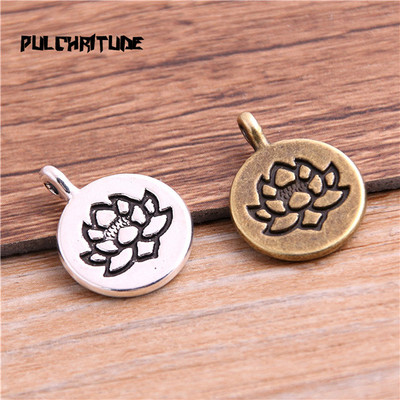 12 bucăți de metal vintage din aliaj de zinc cu litere 3D brelocuri la modă retro bricolaj, lucrat manual, plantă rotundă, pandantiv cu lotus pentru bijuterii