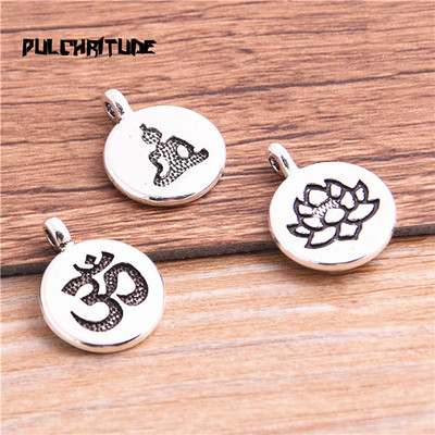 12 bucăți de metal vintage din aliaj de zinc cu litere 3D brelocuri la modă retro bricolaj, lucrat manual, plantă rotundă, pandantiv cu lotus pentru bijuterii