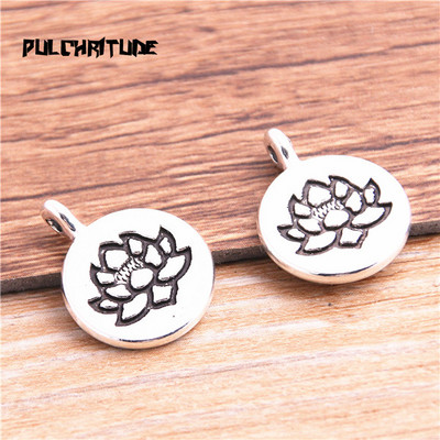 12 bucăți de metal vintage din aliaj de zinc cu litere 3D brelocuri la modă retro bricolaj, lucrat manual, plantă rotundă, pandantiv cu lotus pentru bijuterii