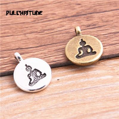 12 bucăți de metal vintage din aliaj de zinc cu litere 3D brelocuri la modă retro bricolaj, lucrat manual, plantă rotundă, pandantiv cu lotus pentru bijuterii