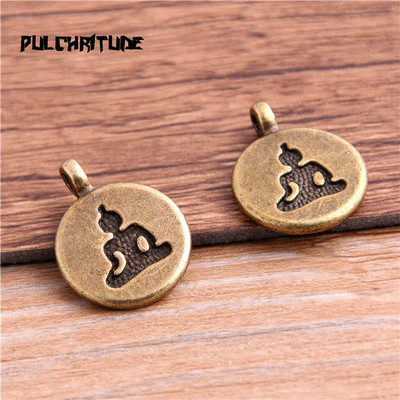 12 bucăți de metal vintage din aliaj de zinc cu litere 3D brelocuri la modă retro bricolaj, lucrat manual, plantă rotundă, pandantiv cu lotus pentru bijuterii