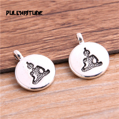 12 bucăți de metal vintage din aliaj de zinc cu litere 3D brelocuri la modă retro bricolaj, lucrat manual, plantă rotundă, pandantiv cu lotus pentru bijuterii