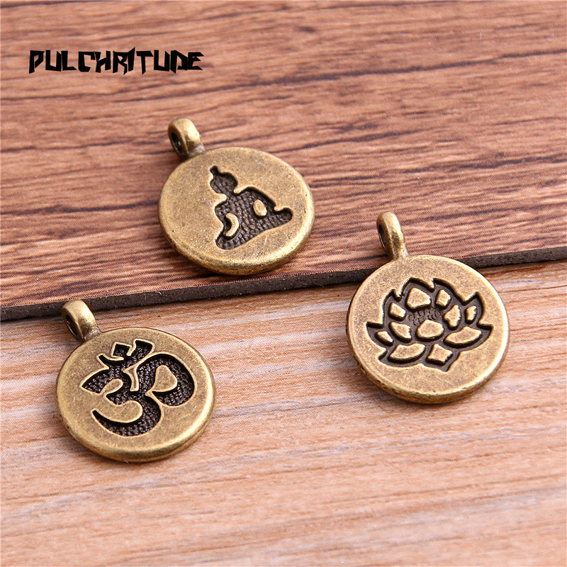 12 bucăți de metal vintage din aliaj de zinc cu litere 3D brelocuri la modă retro bricolaj, lucrat manual, plantă rotundă, pandantiv cu lotus pentru bijuterii